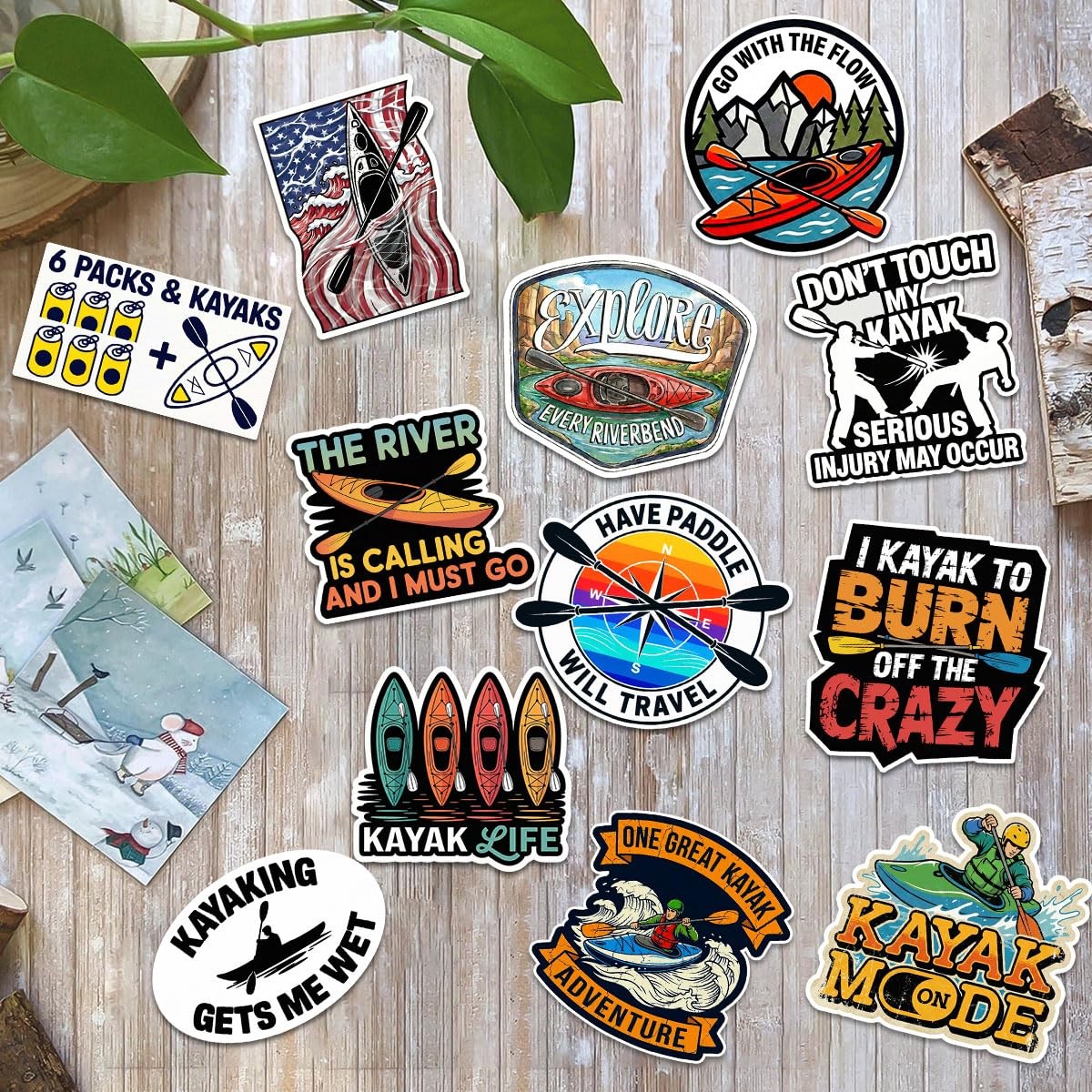 12 Pcs Kayak Stickers, Funny Kayaking Quotes Outdoor Adventure Decals, Stickers