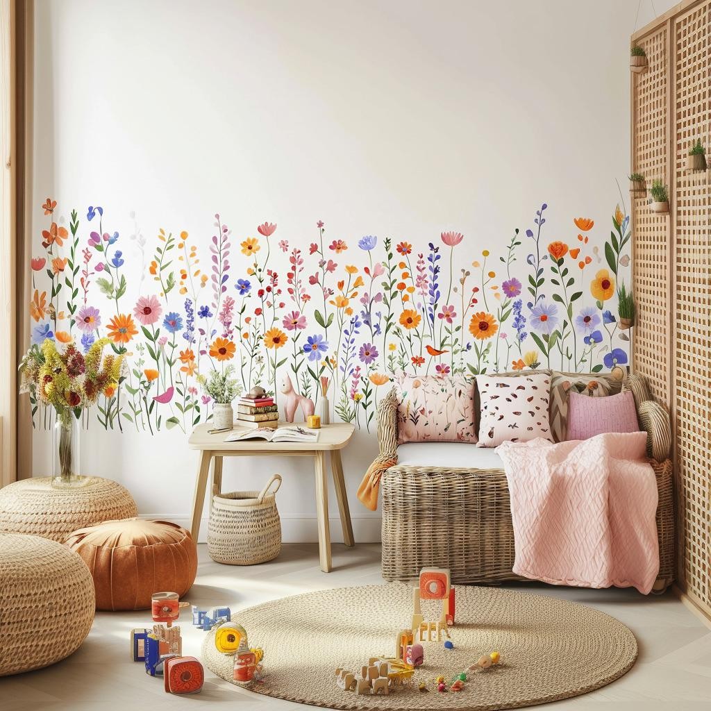 Colorful transparent watercolor style flowers