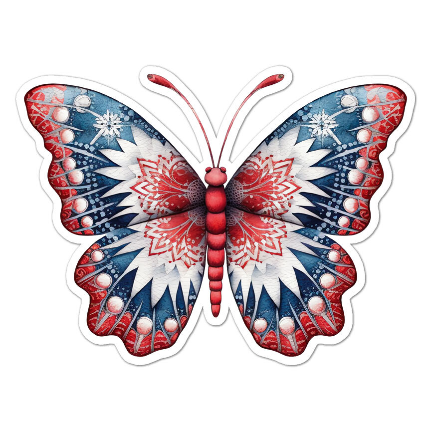 Red + Blue Butterfly, Vinyl Decal Sticker, Indoor Outdoor, 3 Sizes, #9577