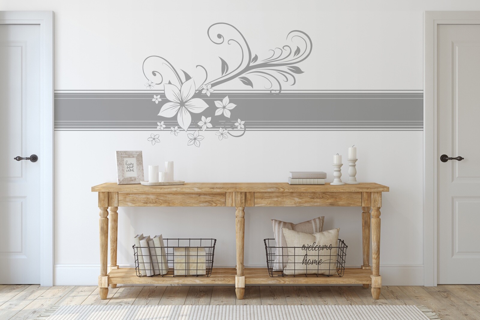 Bathroom Hibiscus Flower Wall Decal Sticker. Hawaiian Floral Wall Decor.