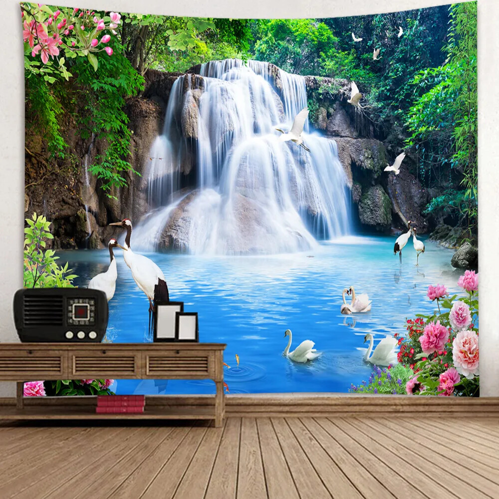 Nature Landscape Tapestry Chinese Scenery Painting Home Decor Mountain Waterfall