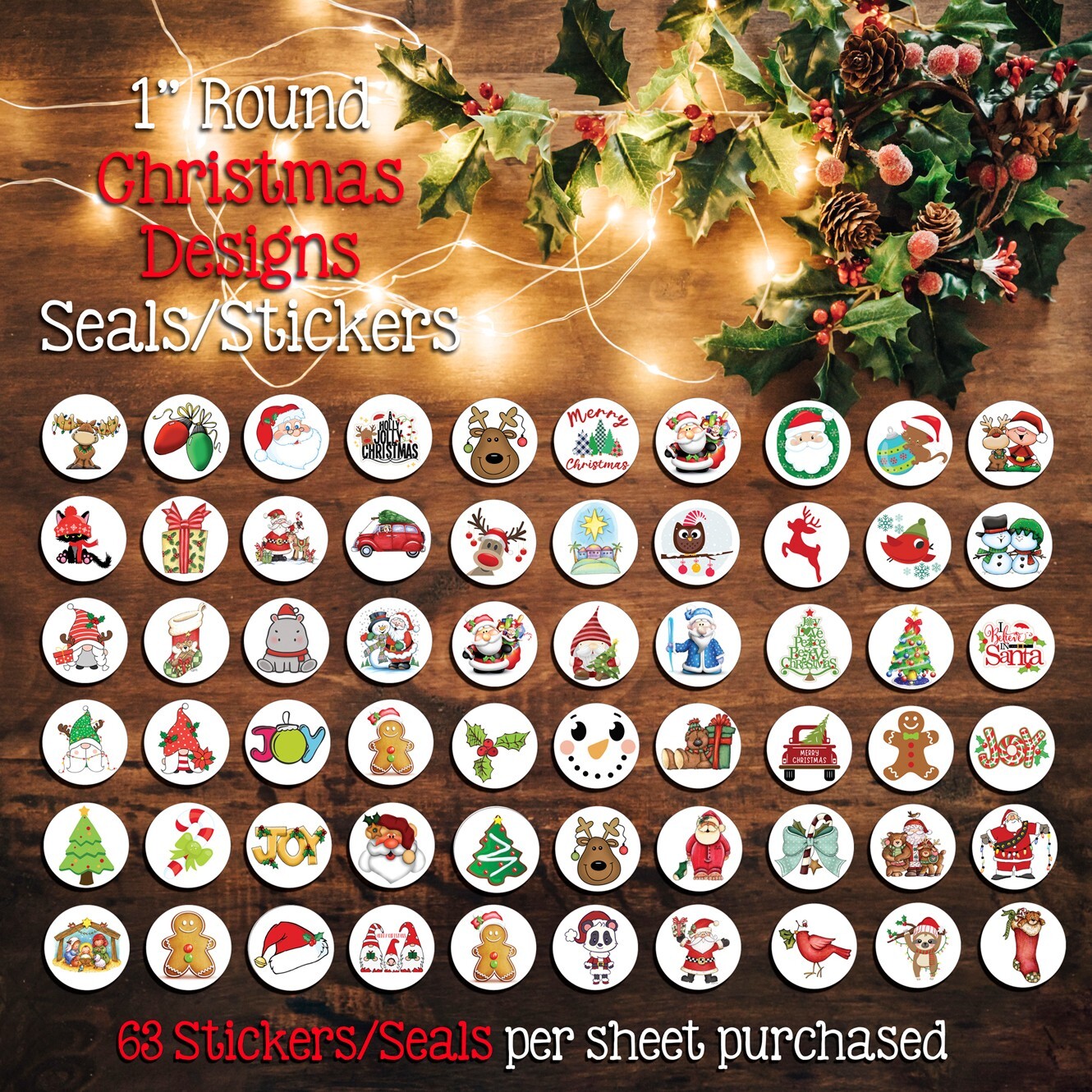 1" Round CHRISTMAS Design STICKERS / Seals, 63 Halloween Stickers