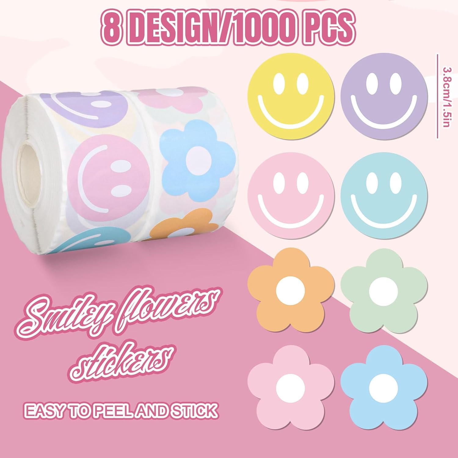1000 Pcs Boho Smile Stickers Self-Adhesive Decals for School & Party Supplies
