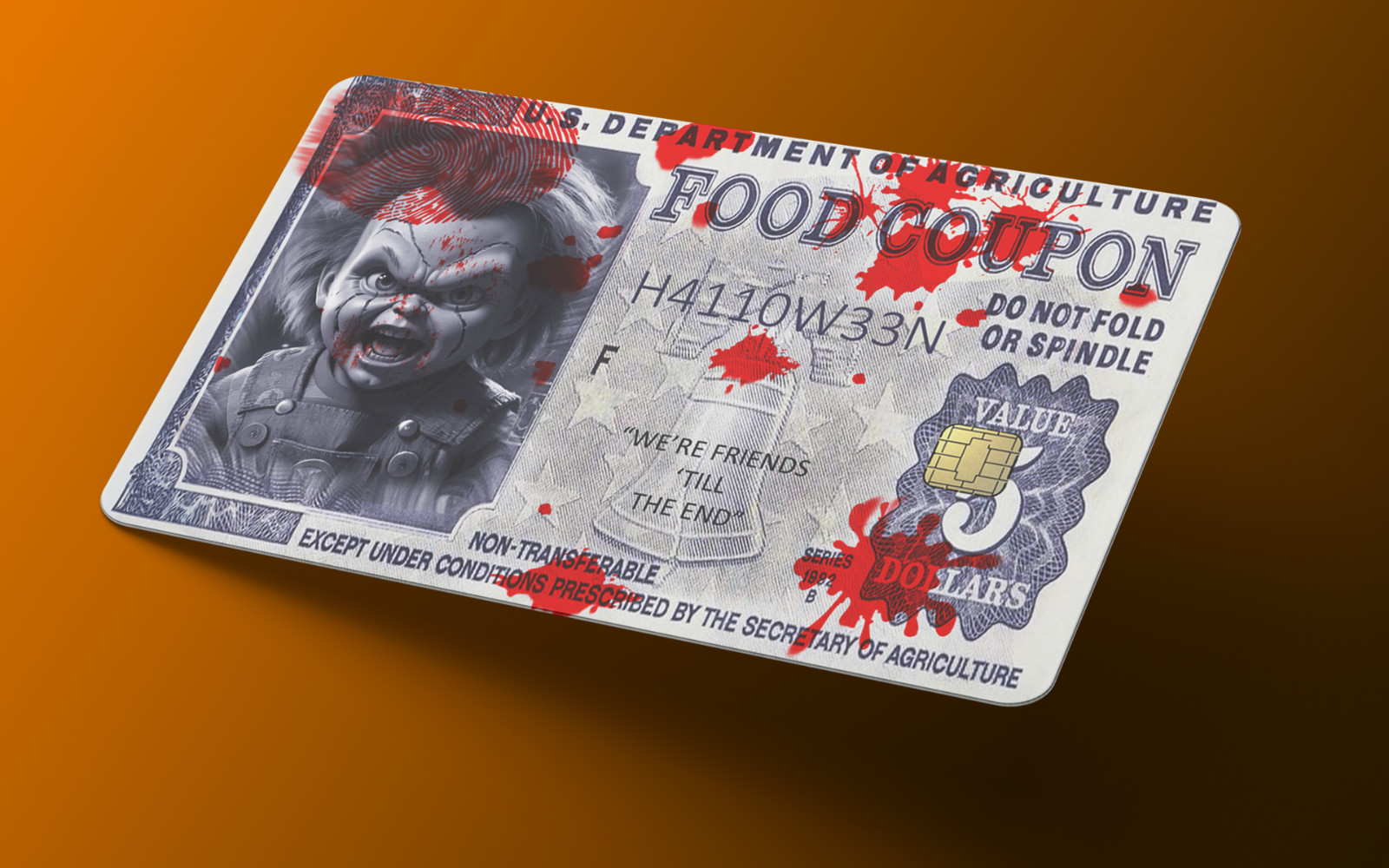 Funny Food Coupon Halloween Chucky Credit Card Wrap