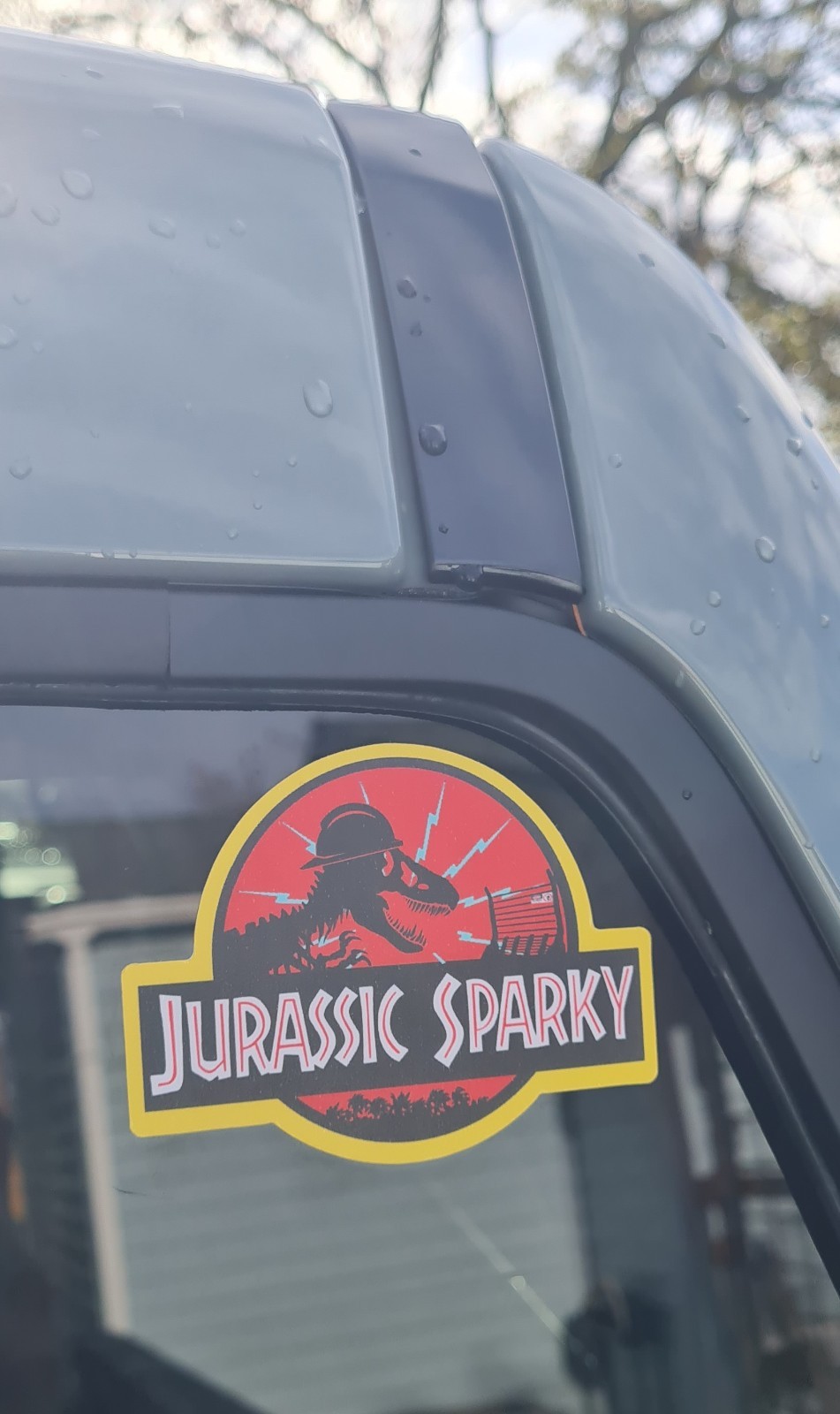 Jurassic park sticker Custom Spino logo, Christmas, Sparky, Electrician T-Rex