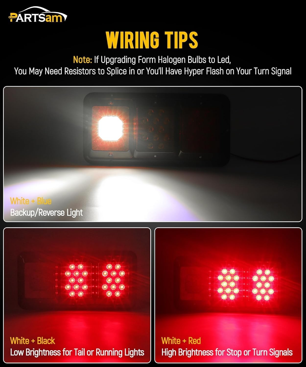 LED Tail Lights Rectangle Vertical Trailer Camper RV Tail Lights Stop Turn