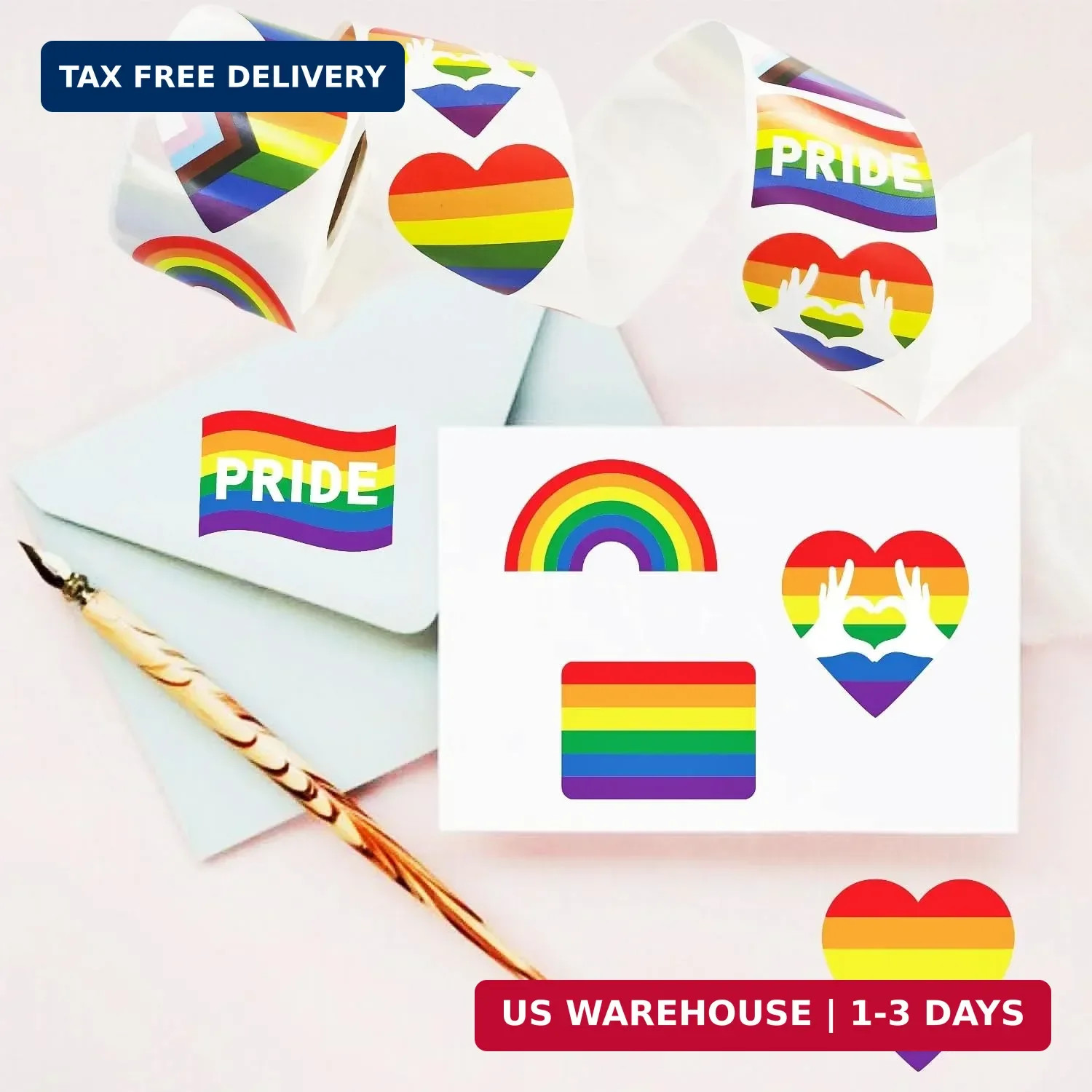 1000 Pcs Gay Pride Stickers, Progress Pride Rainbow Heart Stickers for Gay Lesbi