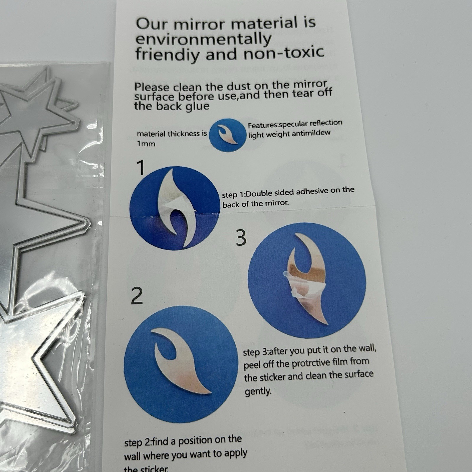 3D Acrylic Mirror Star Stickers, 20 PCS Simple Wall Decor
