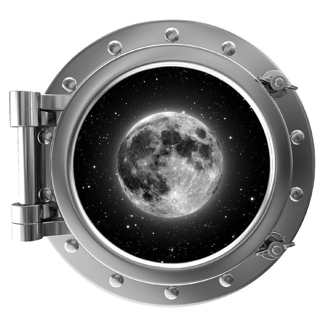 PortScape Moon #1 Space Porthole Window Wall Decal Removable Vinyl Wall Sticker