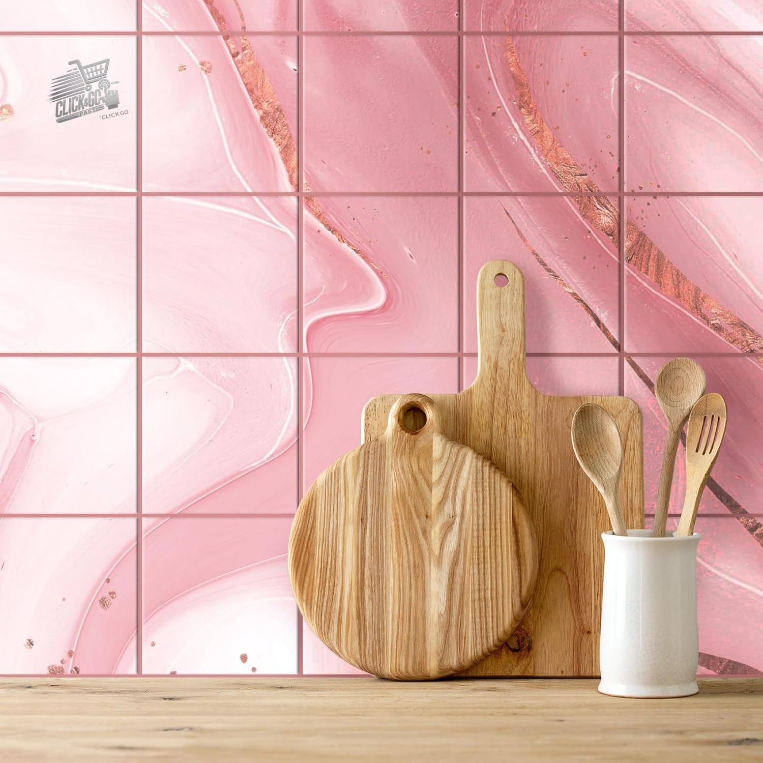 Pink Marble Tile Stickers 20×20 Self Adhesive Film Kitchen Bathroom Stone 10