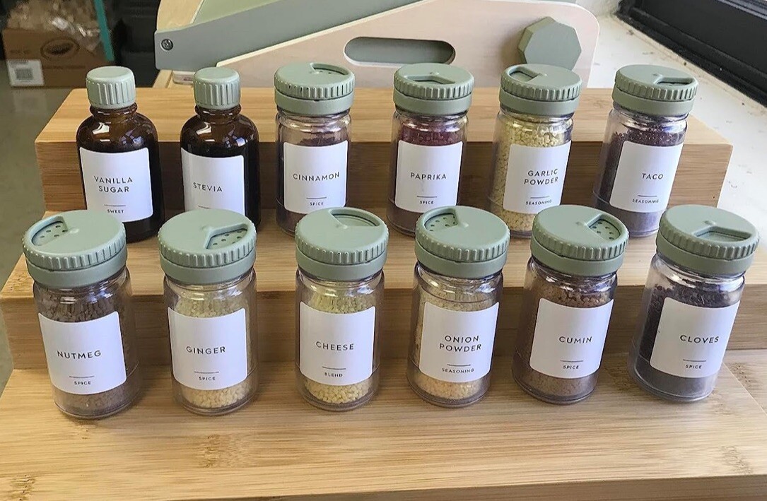 459 Minimalist Spice Jar Label Set, Black Text on White Vinyl Waterproof Labels