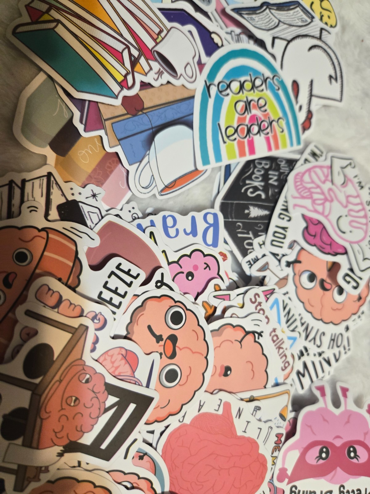(10 random) Book & Brain Themed Vinyl Stickers for the bookworm in your life.