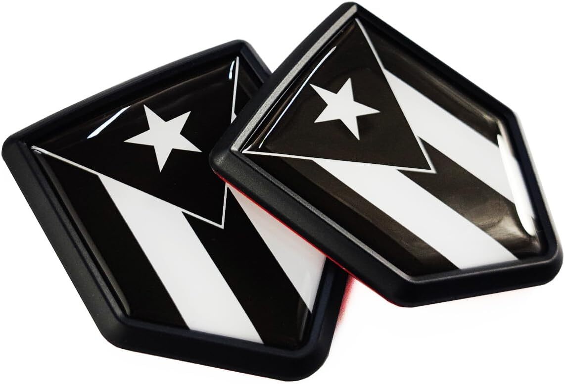 Black Puerto Rico Flag Emblem Puerto Rican Decal Car Sticker Chrome Shield Flags
