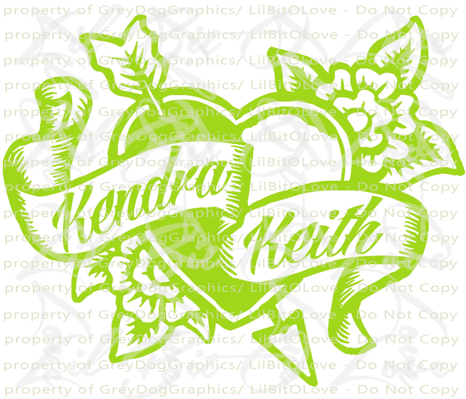 Custom Tattoo Heart & Flowers Vinyl Decal – YOUR NAMES Tattoo Scroll Sticker Car