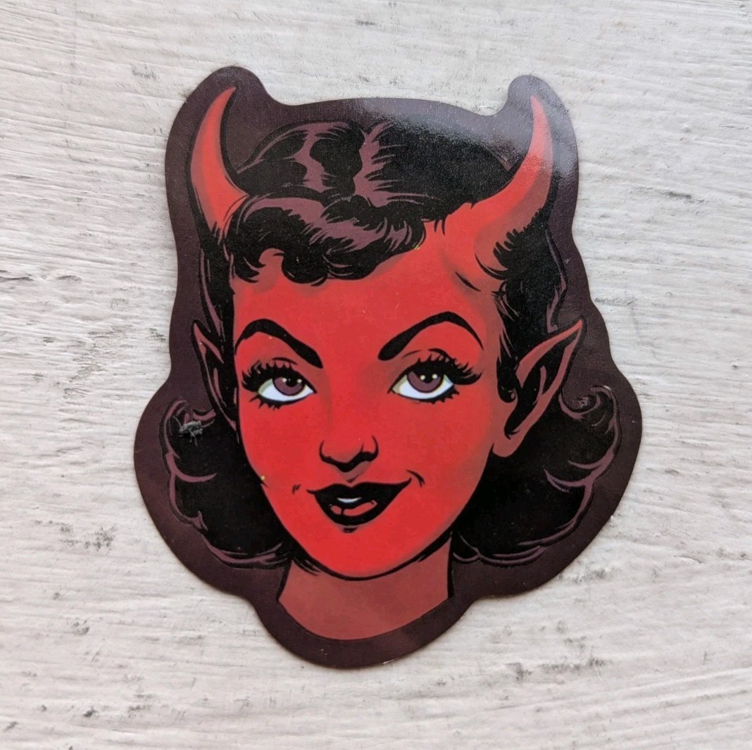 Haunted Doll Active Spirit Demon Girl With Horns Death Wish Sticker Red 1 Pc