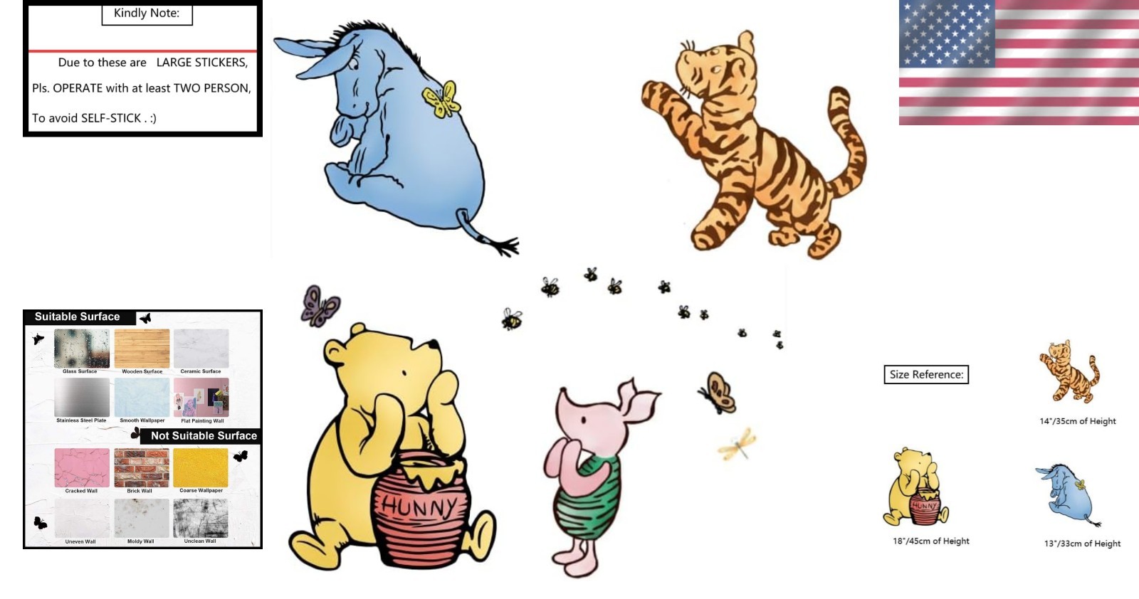 Winnie Pooh Wall Decals Nursery Decor Kids Room Removable Waterproof