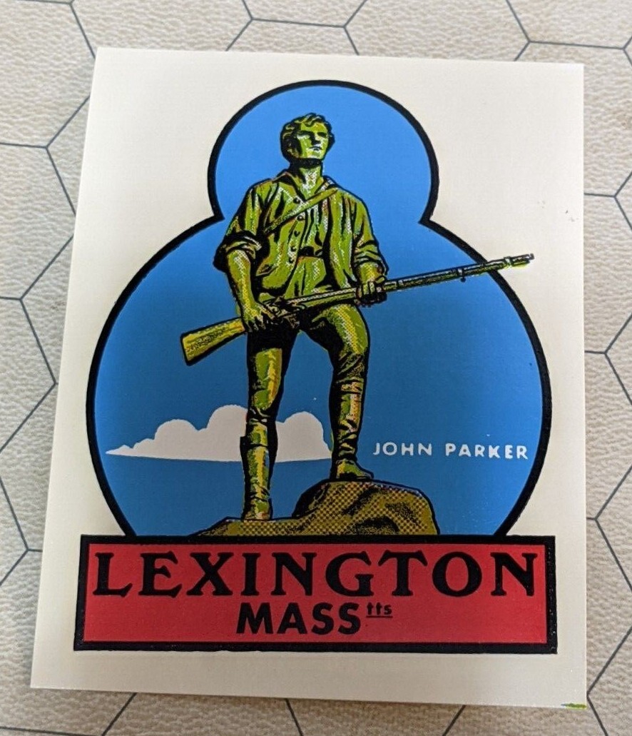 Lexington Mass John Parker Statue 3" x 4" Lot of 2 Vintage Impko Decals!