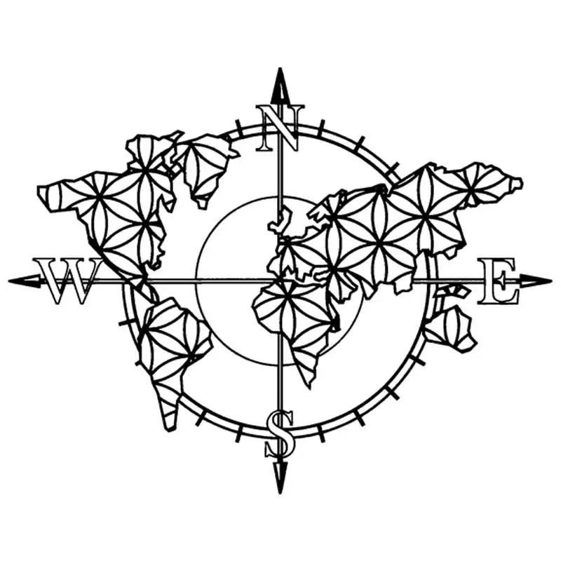 Flower of Life World Map Compass Vinyl Wall Sticker Home Boho Art Wall Modern