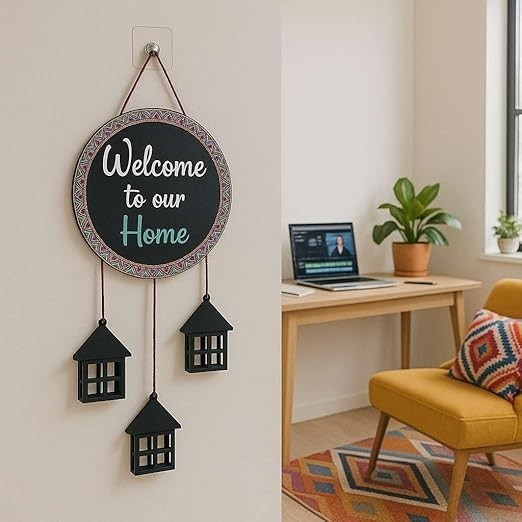 Wooden Wall Hanging Welcome Sign Decorative Quote Board For Home, Door, Entrance
