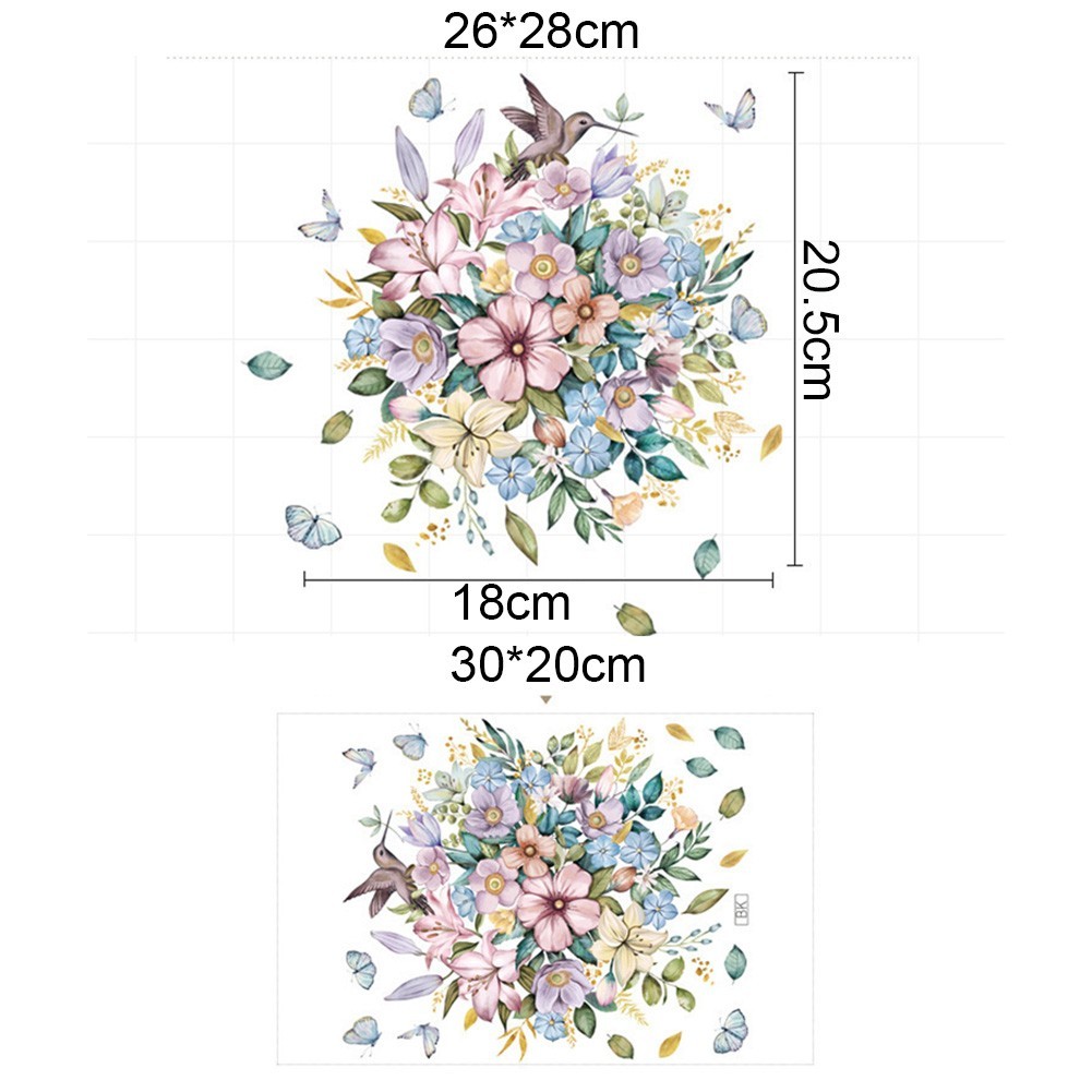 Lightweight Wall Sticker Flower 30*20cm Waterproof Harmless Hummingbird