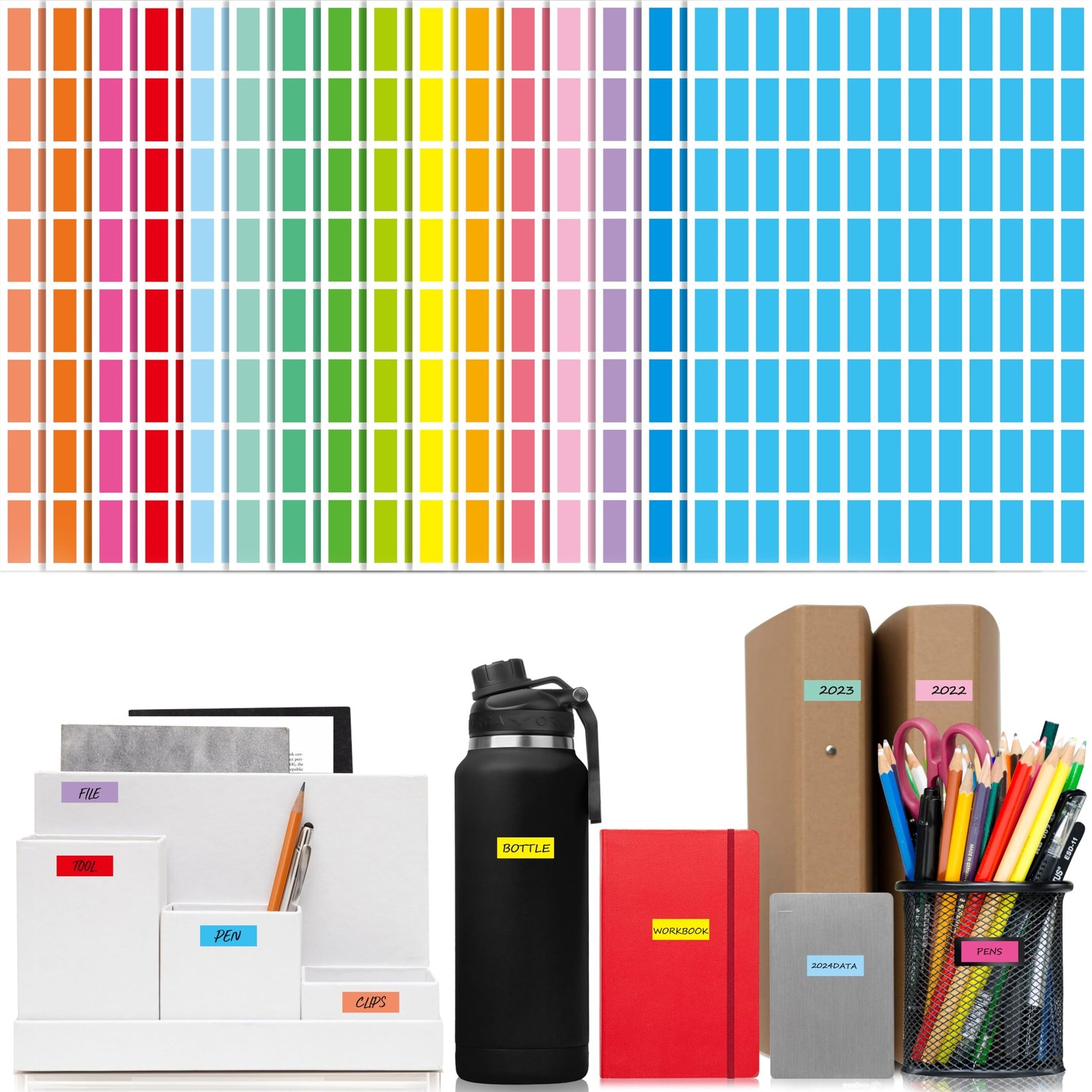 3328 Color Coding Labels, 16 Colors Blank Stickers Mini Rectangular Labels 1R