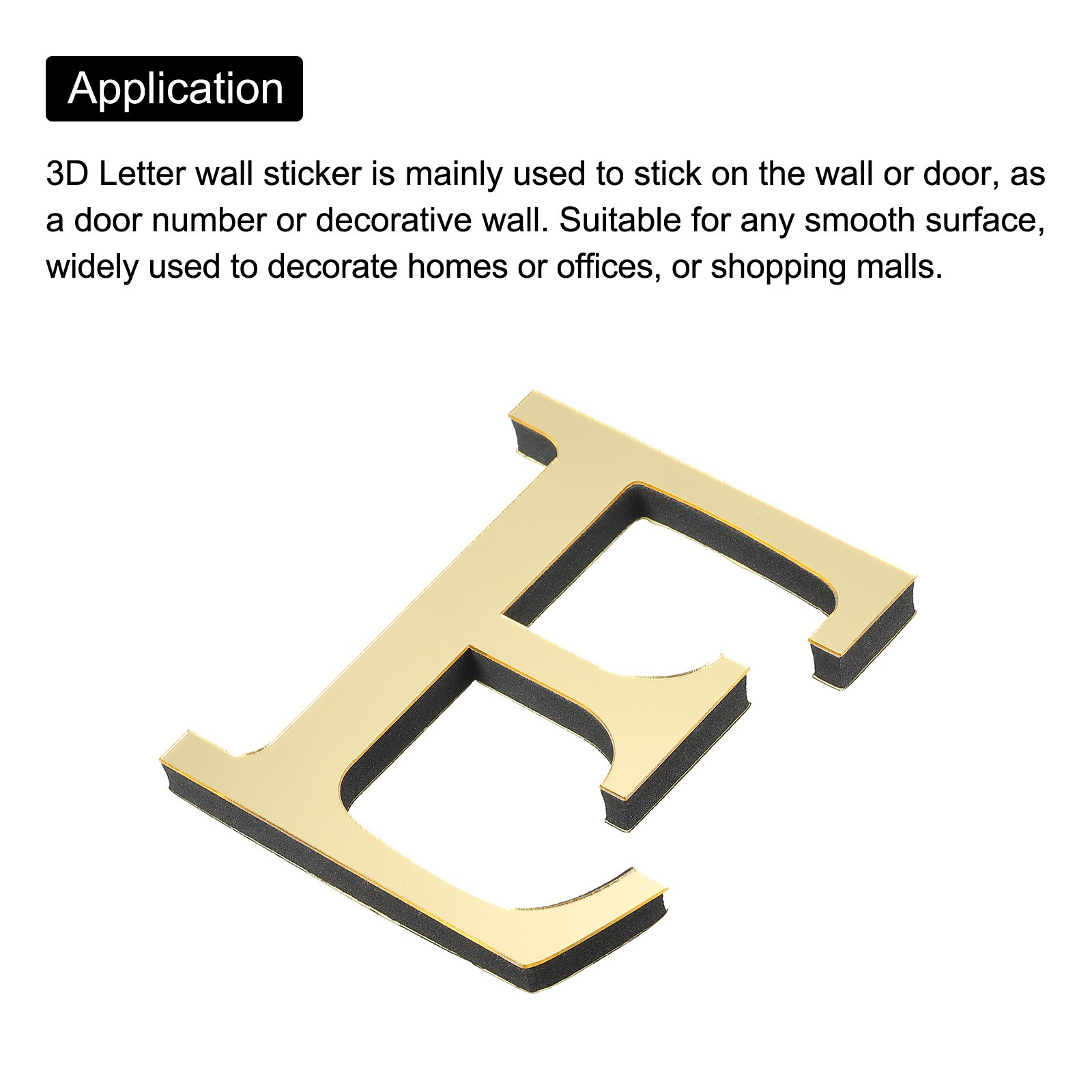 3D Acrylic Alphabet Mirror Wall Sticker Letter E Self-Adhesive Light Gold DIY