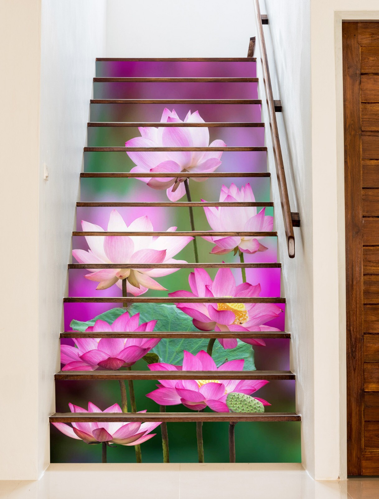 3D Red Lotus ZHU917 Stairs Risers Decoration Photo Mural Vinyl Wallpaper Amy