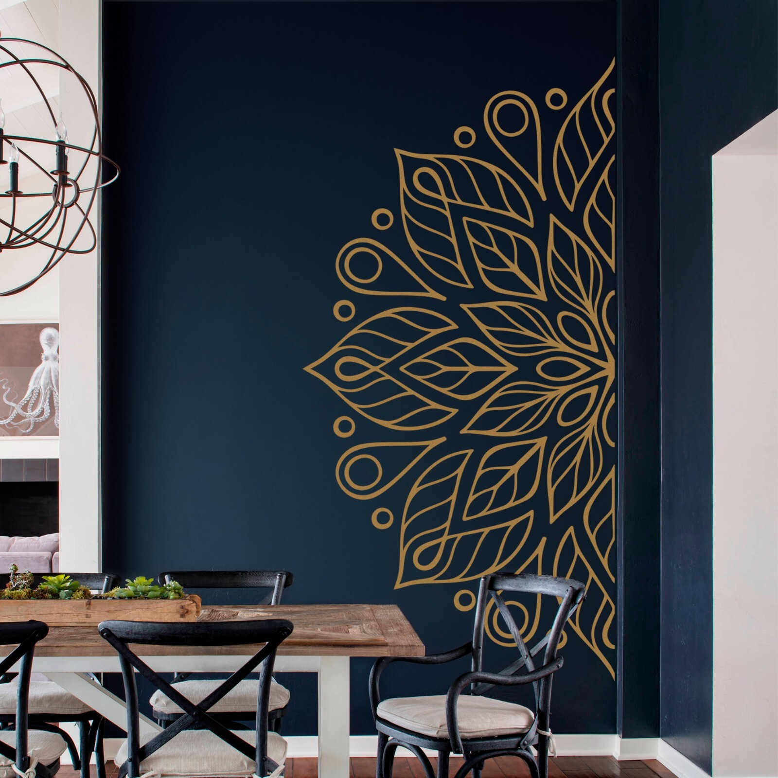 Mandala in Half Wall Sticker, Wall Decal, Yoga, Boho, Sticker for Meditation #13