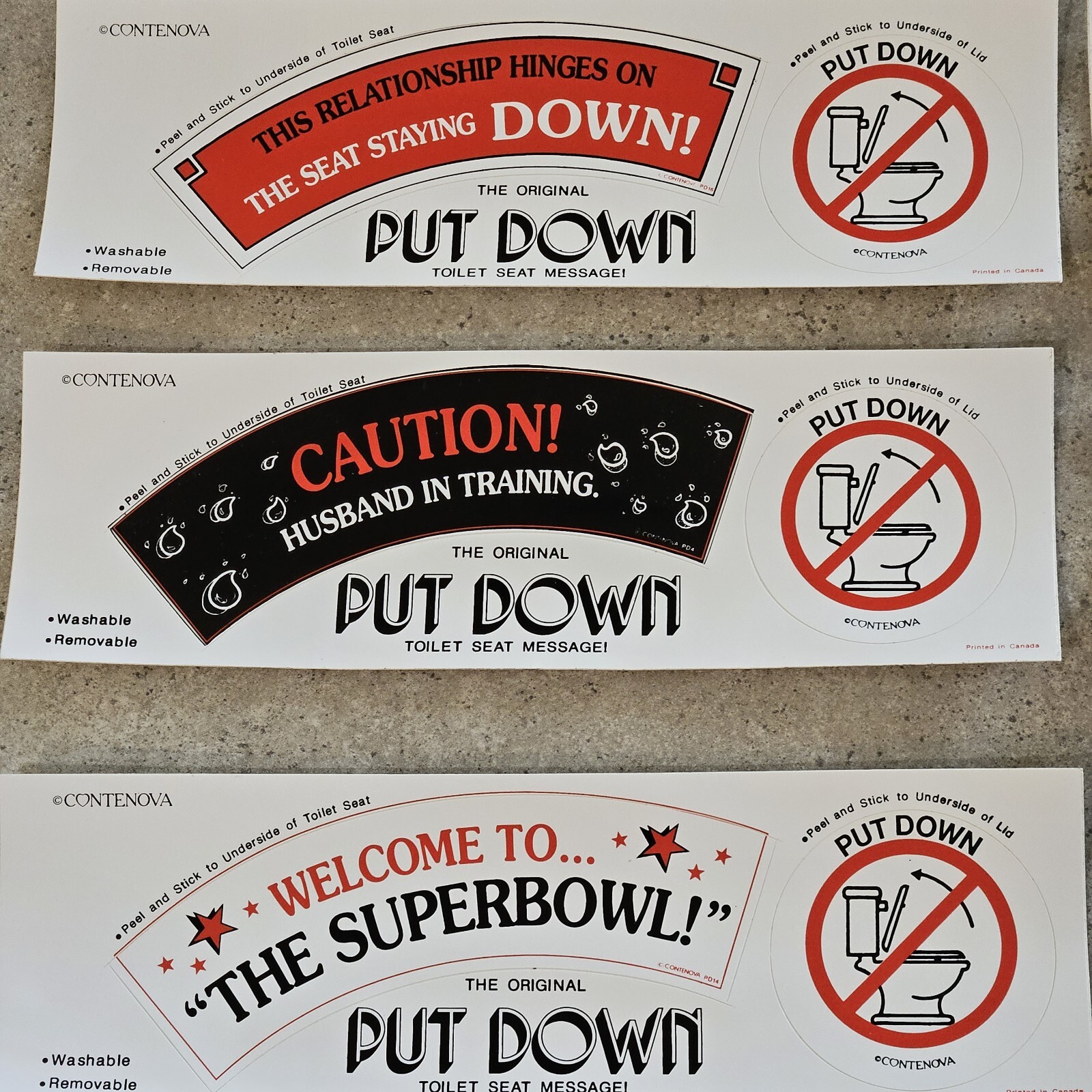 Lot of 11 Contenova The Original Toilet Seat Message Sticker Bathroom Humor
