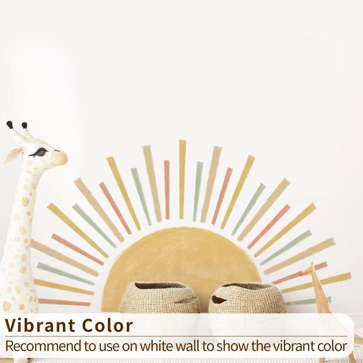 Large Boho Half Sun Wall Decals Peel and Stick, Pastel Sun Decal Sunrise Wall…