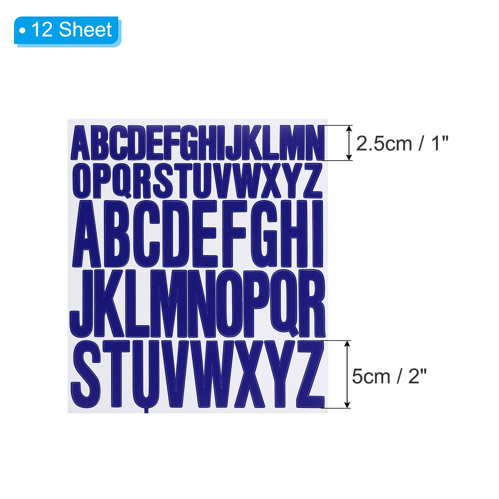 12 Sheets Letter Stickers 1 Inch 2 Inch Self Adhesive Alphabet Sticker Blue