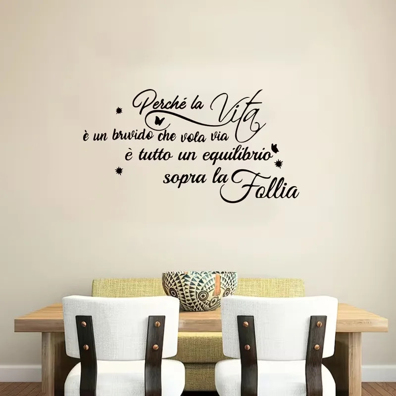 Contemporary Vinyl Wall Sticker, Graphic Italian Quote, Matte Finish,
