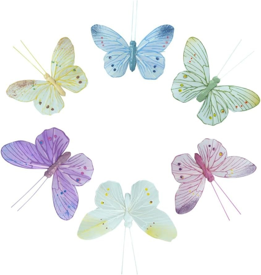 12PCS Feather 3D Butterfly Wall Stickers Pastel Colored Pink Purple Blue Yellow