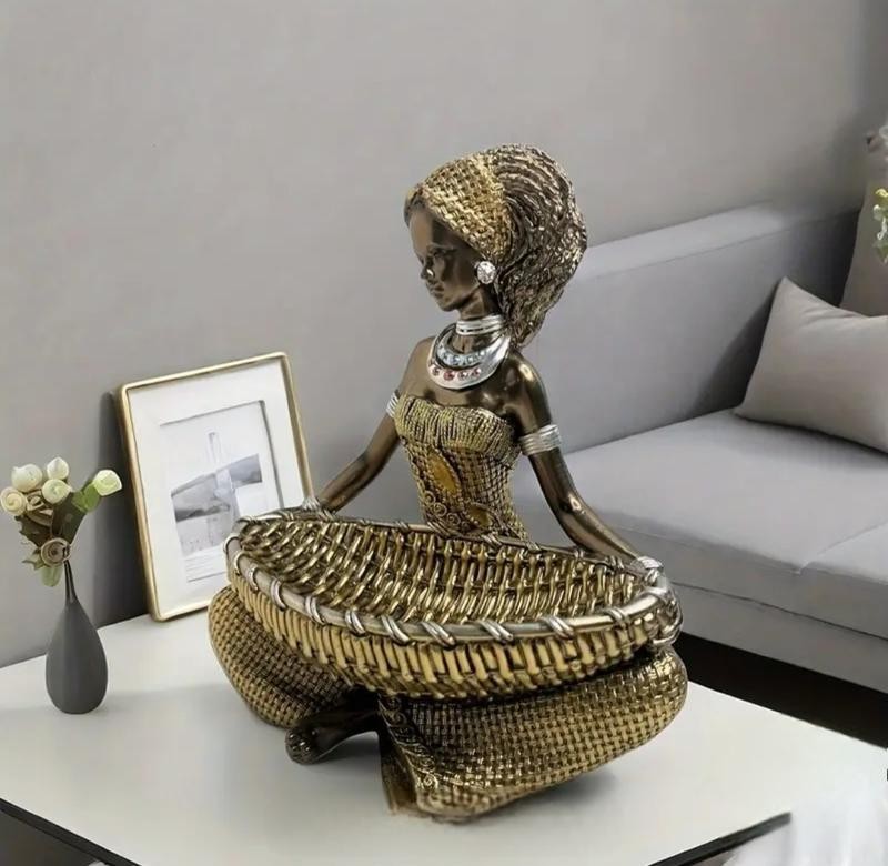 African Woman Statue Jewelry & Key Holder Resin Figurine Home Decor