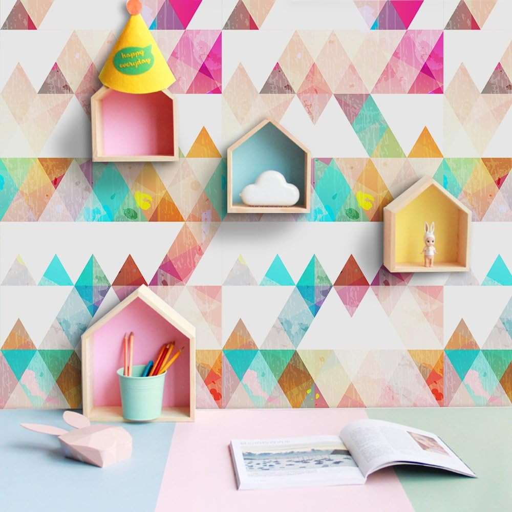Removable 15.8 X 98.4Inch Colorful Geometric Triangle Wall Decals DIY Large Mode