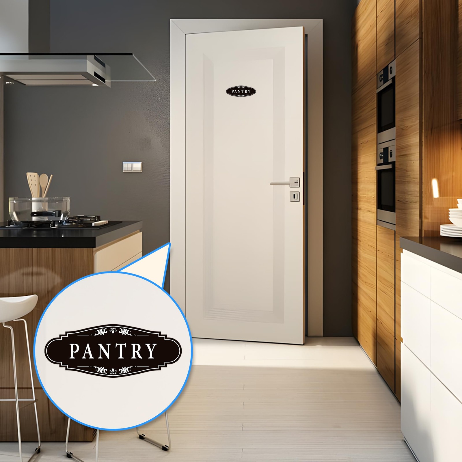 3PCS Bathroom/Laundry Room/Pantry Door Signs Sticker, Self-Adhesive