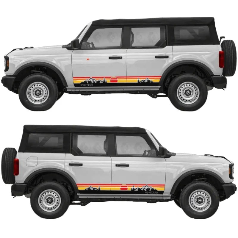 Aftermarket Retro Sunset Mountain Stripe Door Decal for Ford Bronco | Classic Si