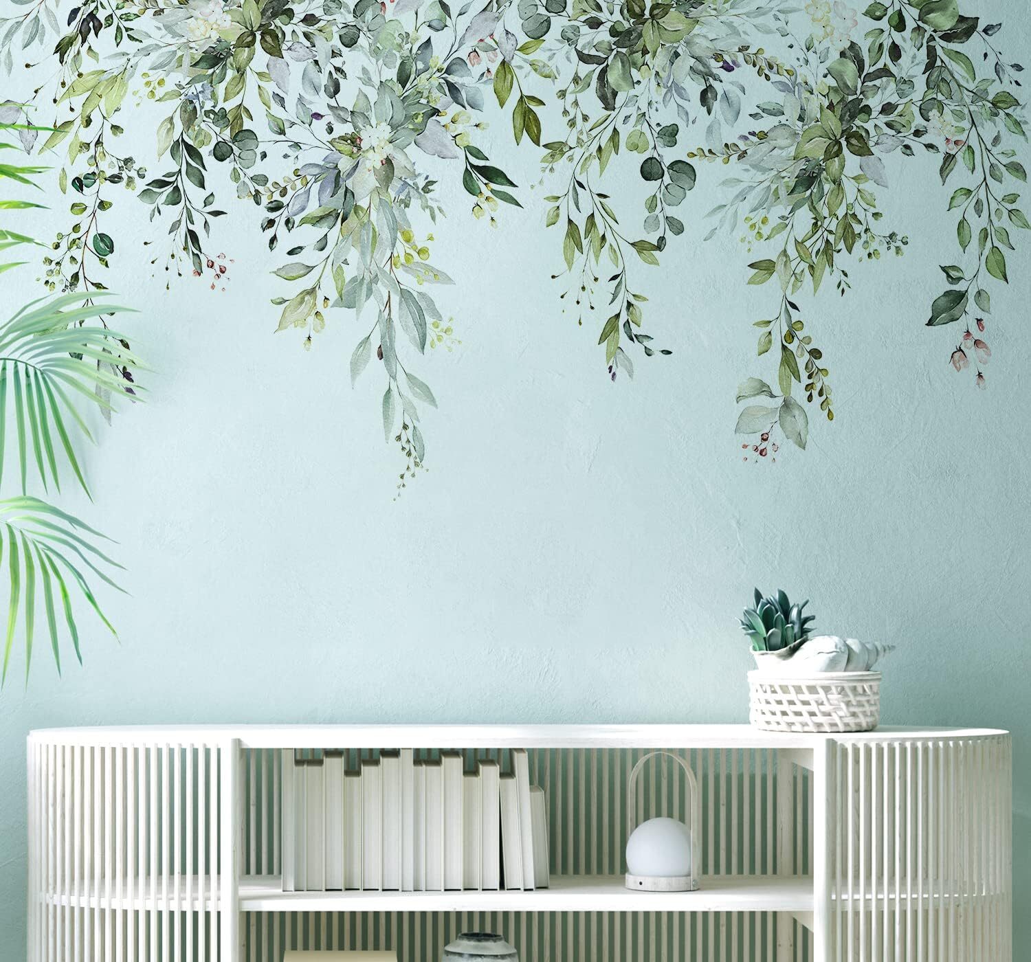 Green Plants Leaves Wall Decals Peel and Stick, Large Floral Flowers