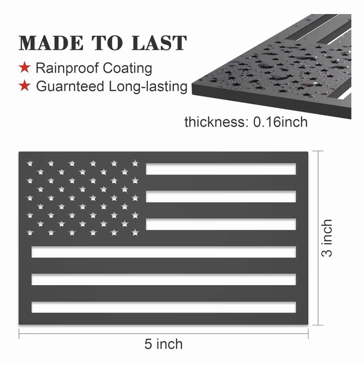 American Flag Sticker, 4mm Thickness Acrylic Cut-Out Matte Black Stickers Decal