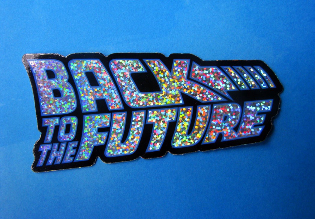 Back to the Future Glitter Sticker Skateboard Sparkle Shiny Logo Decal Retro