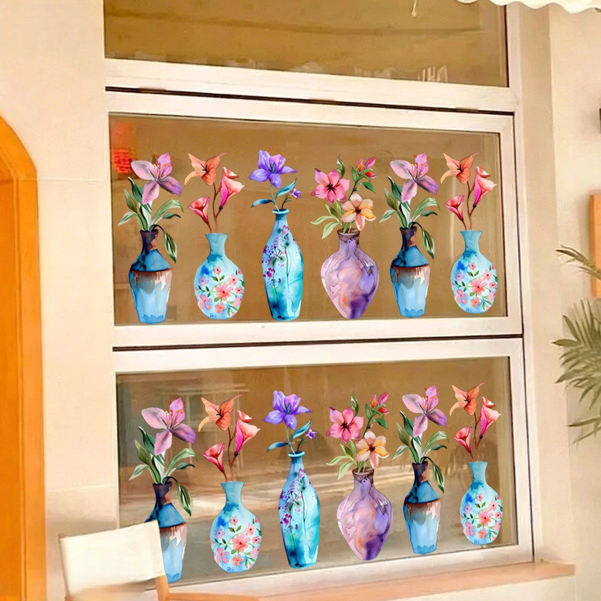 Floral Vase Window Clings 2 Sheets 11.81×23.62 in PVC Reusable Static Clings