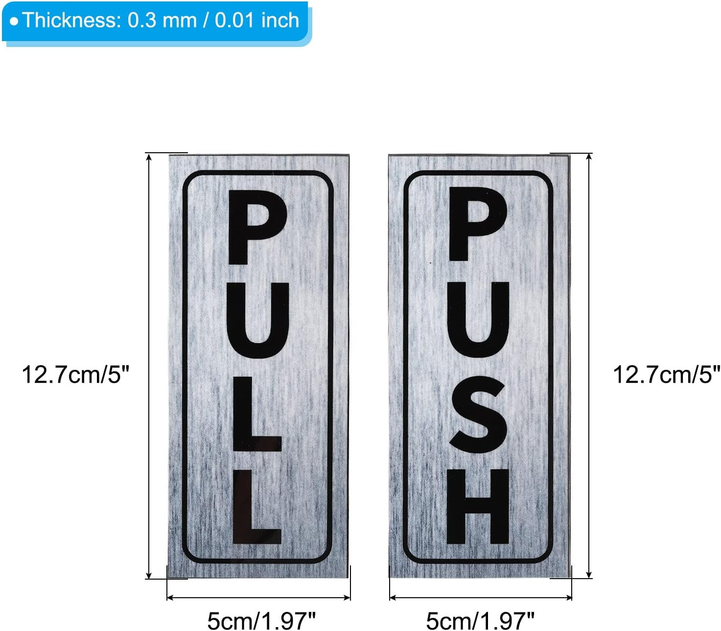 Push Pull Door Sign, 1 Set 2"x5" PVC Self-Adhesive Waterproof Vertical Pull Push