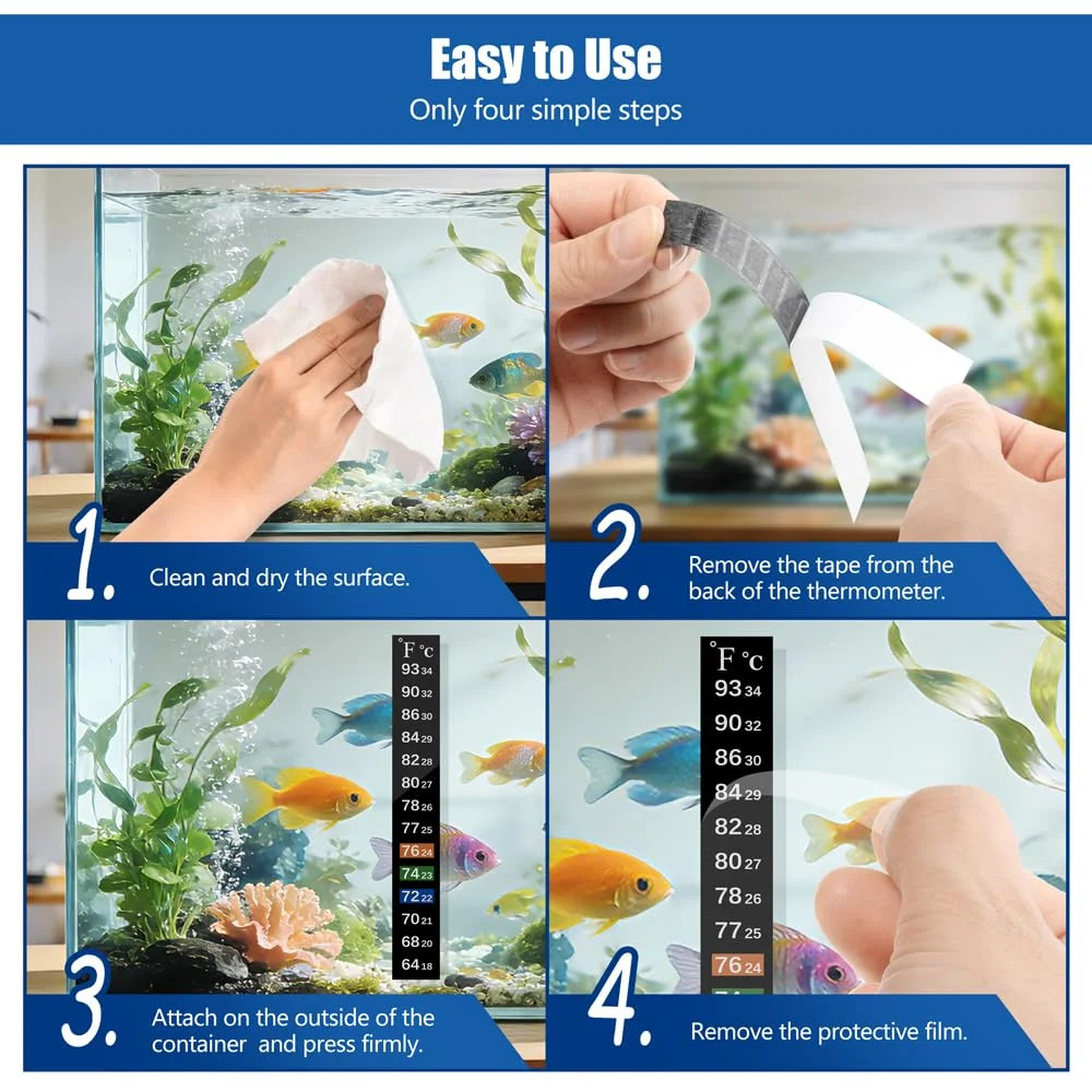 6 PCS, Adhesive Fish Tank Thermometer Strip, 64-93 ℉ (18-34 ℃)