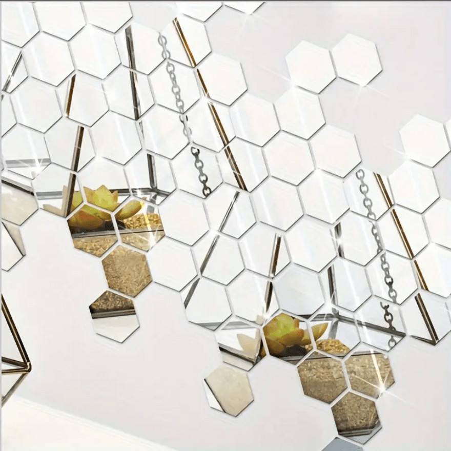 72Pcs Hexagon Mirror Stickers Splicing Decor for Hallway Stair & Entryway