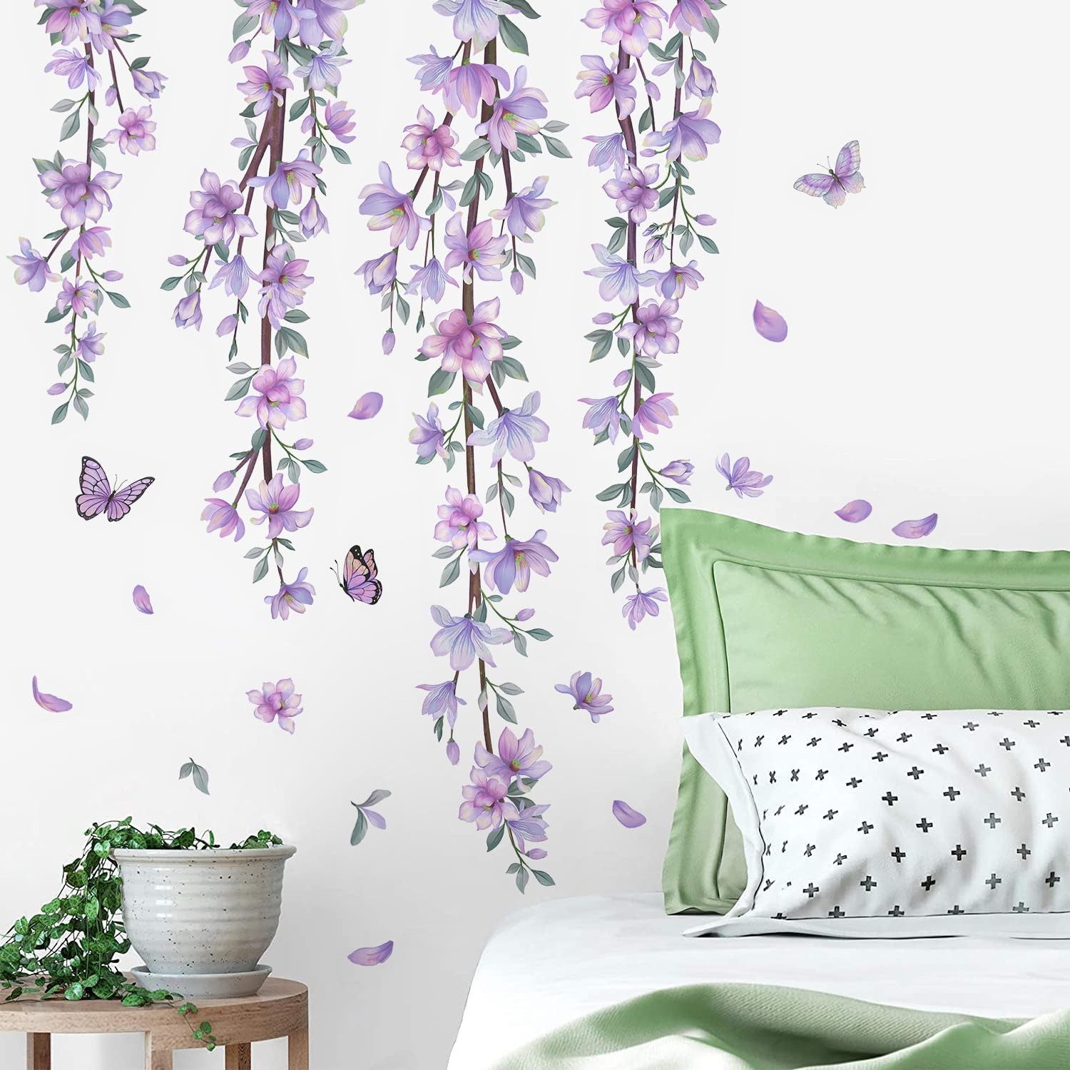 Hanging Creative Removable DIY Purple Flower and Vines Some Flying Butterfly …