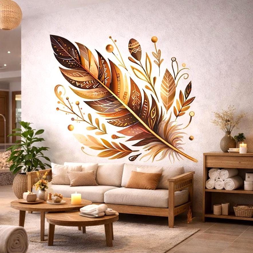Boho Feather Decal | Tribal Pattern Wall Art