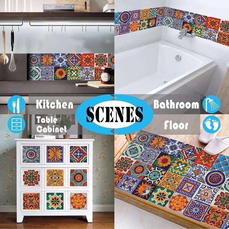 Waterproof Moroccan Tile Stickers PVC Wall Decals Easy Peel Stick DIY Decor New