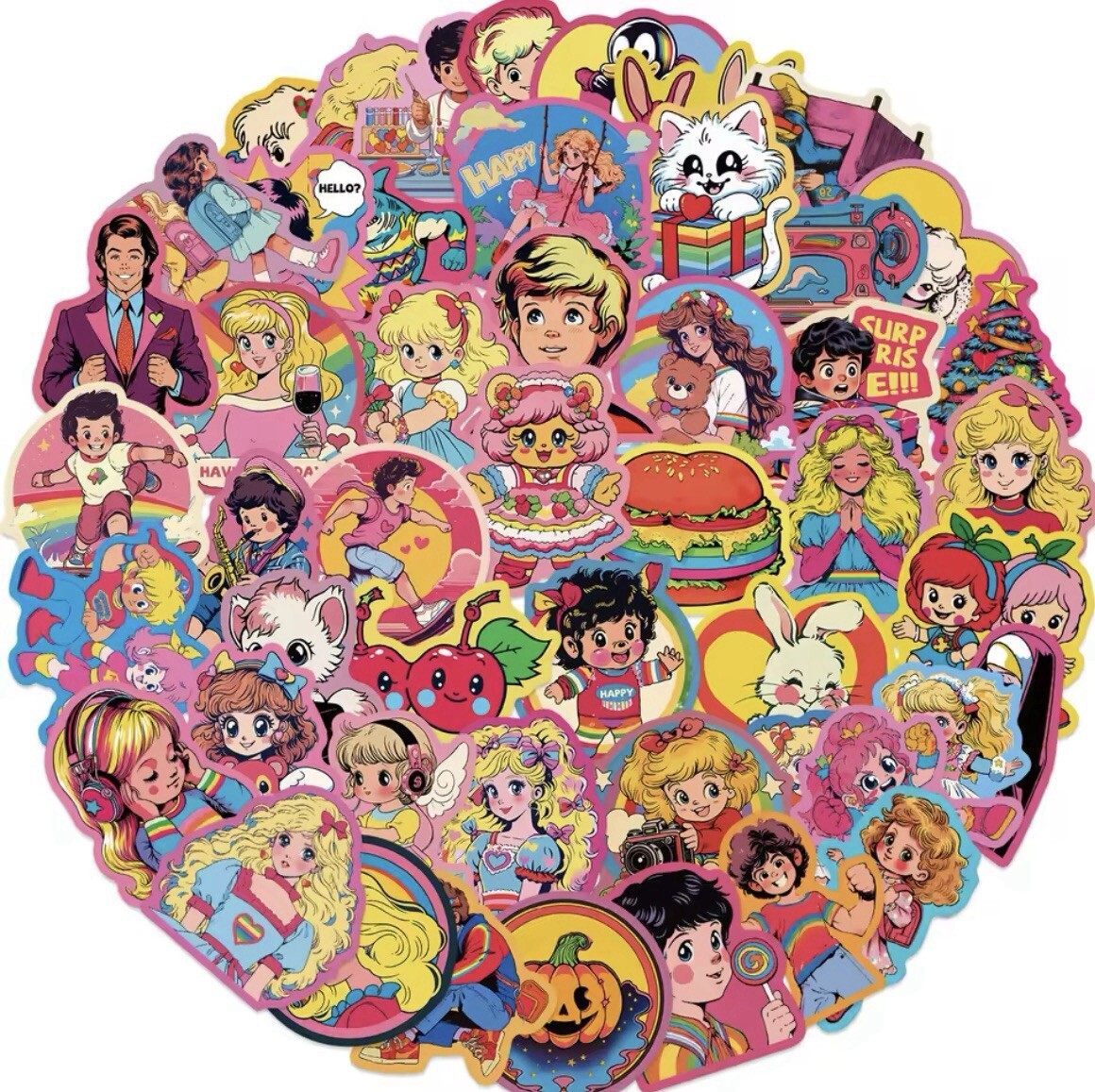 Cartoon Aesthetic Stickers 50pk Random Mixed Stickers Bright Colorful Stickers￼
