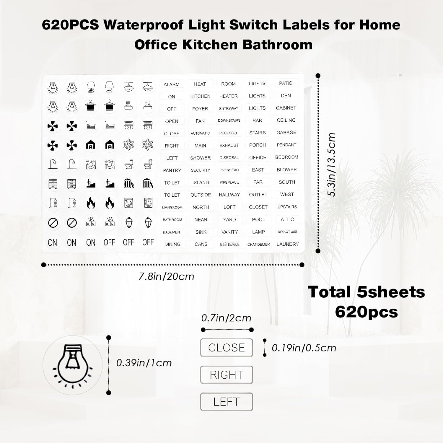 Transparent Light Switch Labels 620PCS, Waterproof Switch Stickers for Home Offi