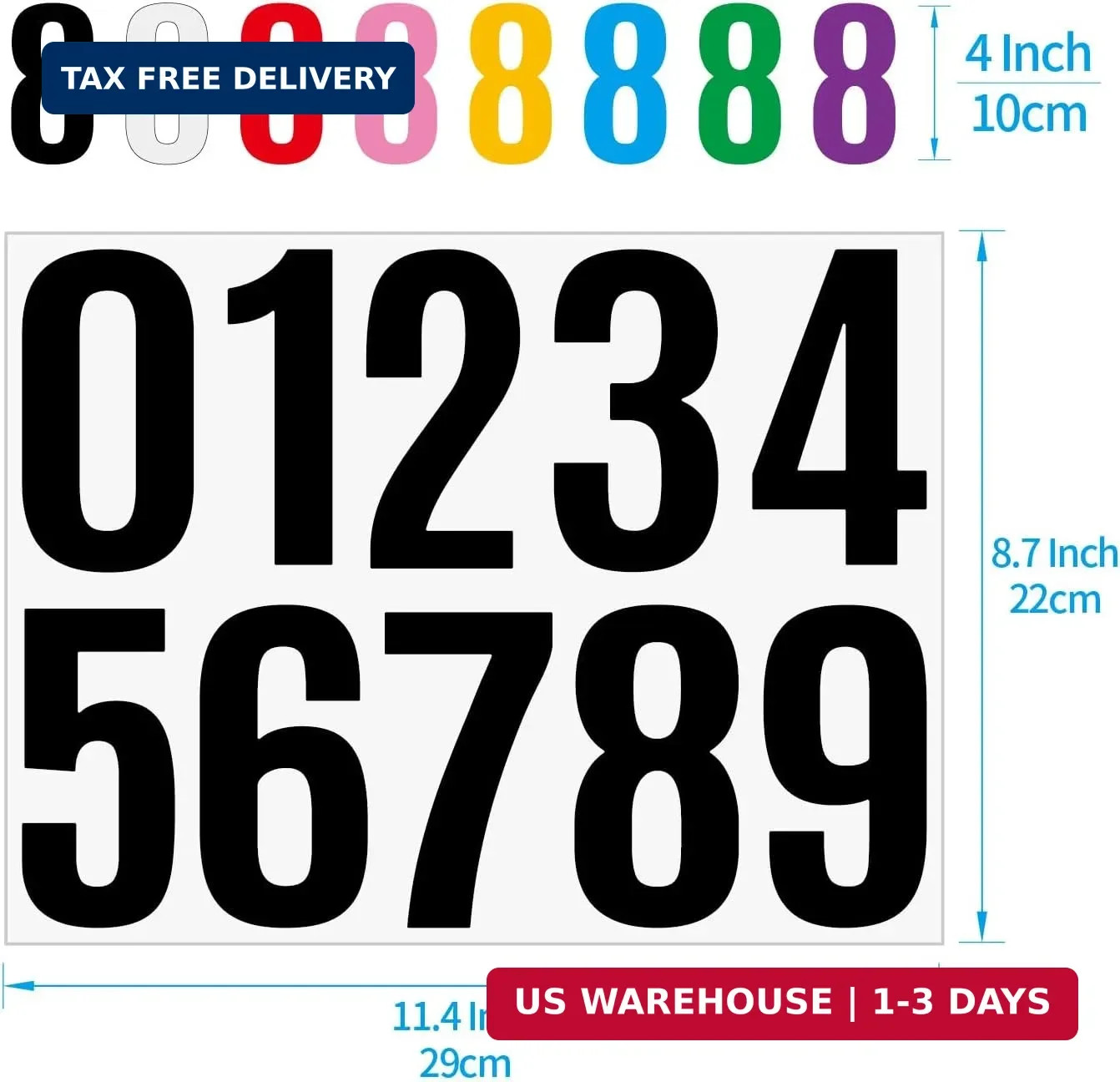 8 Sheets Mailbox Numbers Stickers, 3 inch Self Adhesive Vinyl Waterproof Letter